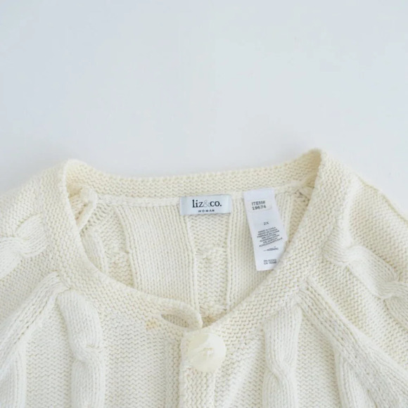 Vintage Liz & Co. Cream Knit Button Up Cardigan Sweater  Size 2X - Picture 11 of 12